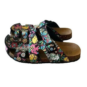 Maibulun Black Floral Strappy Slide Clog Unisex  Beach Casual Shoes SZ 12 (44)